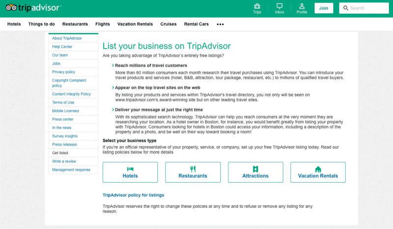 ثبت کسب و کار گردشگری در تریپ ادوایزر
